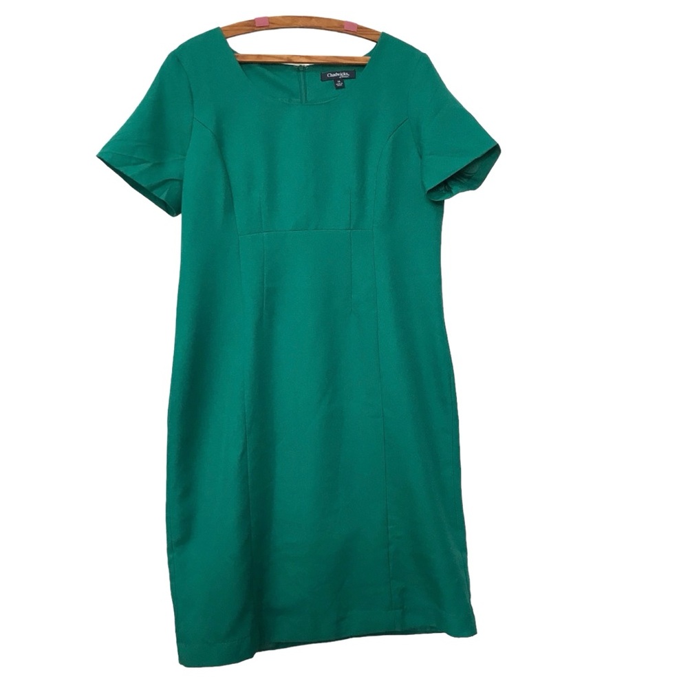 Chadwicks Solid Emerald Green Sheath Dress Fitted size 14